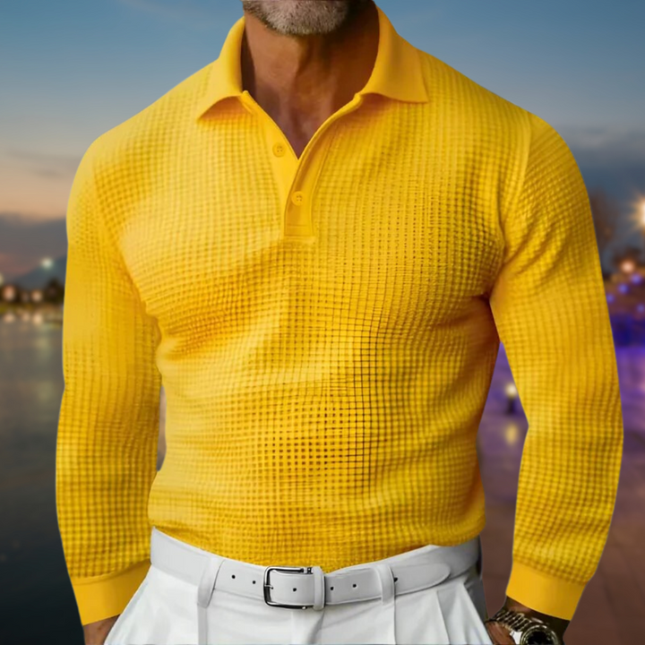 Nino | Stylish Long Sleeve Waffle Knit Polo Sweater Men