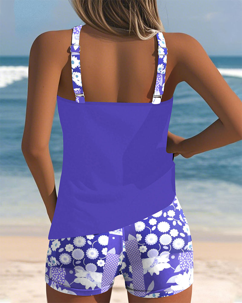 Fern | Stylish Floral Print Tankini Set With Swim Shorts
