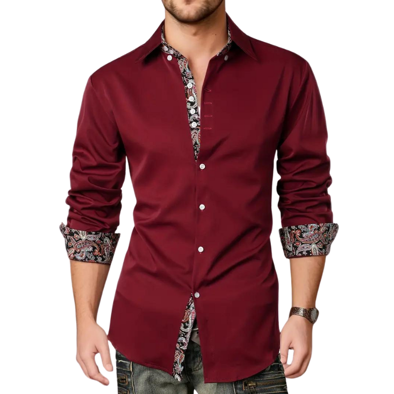 Xavier | Elegant White Paisley Contrast Dress Shirt For Men