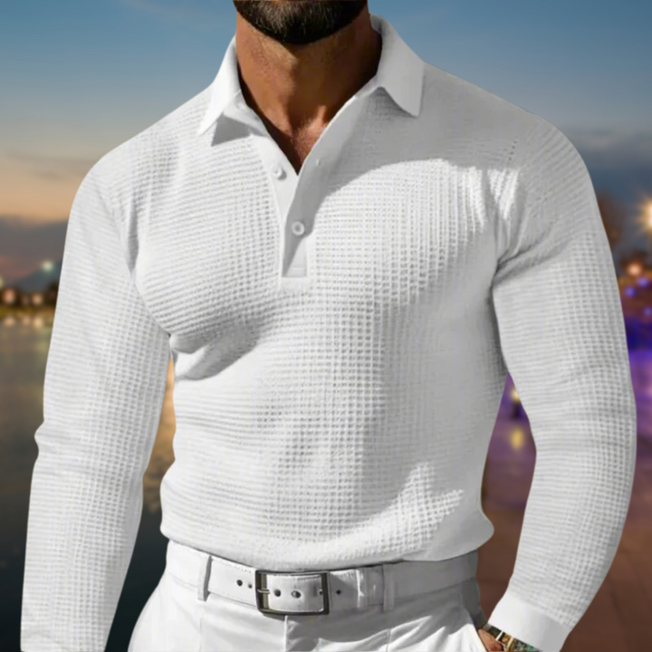 Nino | Stylish Long Sleeve Waffle Knit Polo Sweater Men