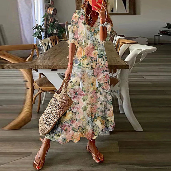 Hannah | Stylish Floral Print Puff Sleeve Maxi Dress