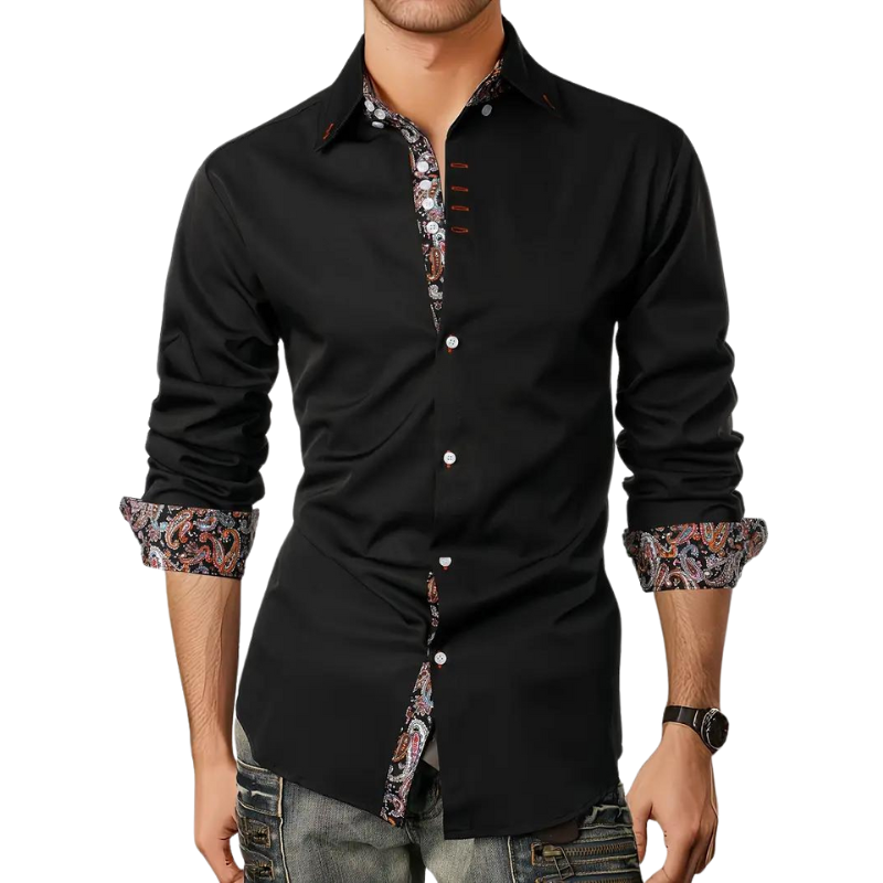 Xavier | Elegant White Paisley Contrast Dress Shirt For Men