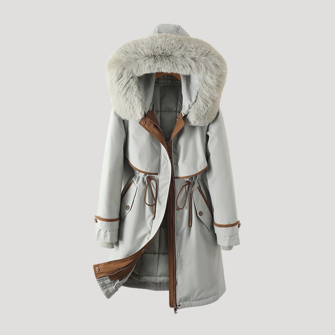 Phoebe | Stylish Faux Fur Hooded Long Parka With Belt