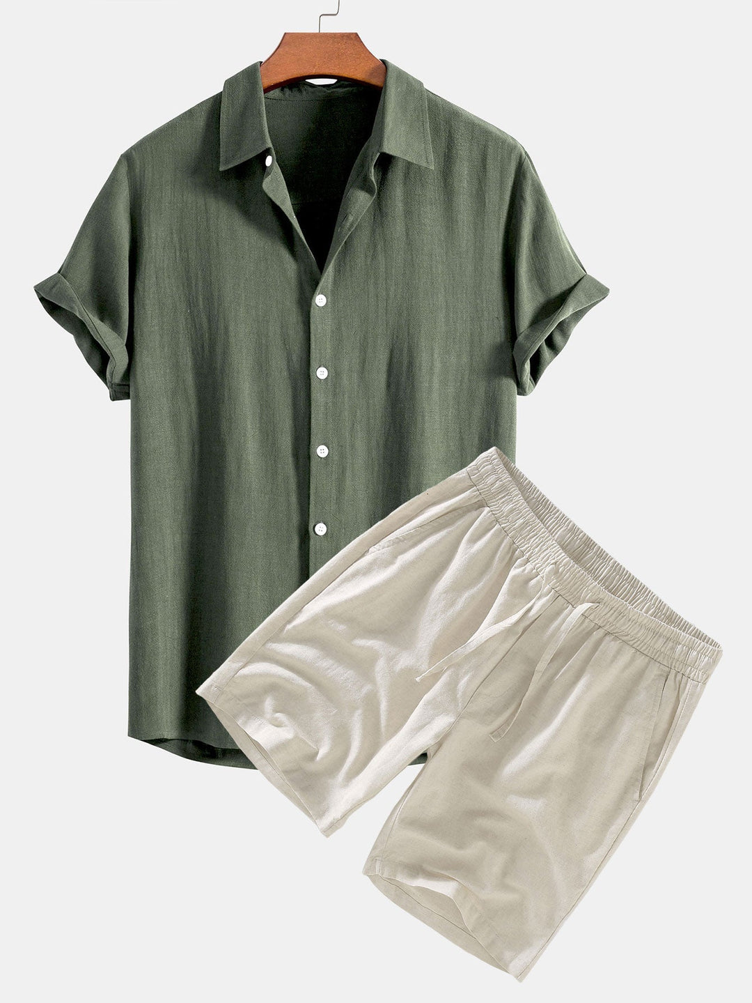 Marlborough | Elegant Short Sleeve Linen Shirt And Shorts Set Men
