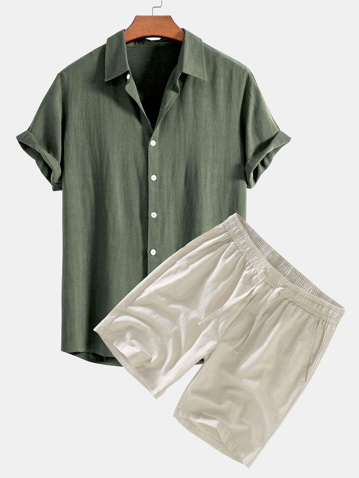 Marlborough | Elegant Short Sleeve Linen Shirt And Shorts Set Men