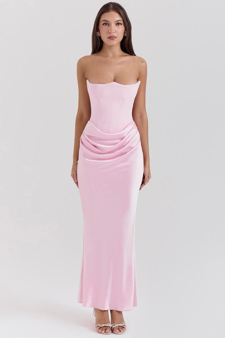 Juliet | Elegant Strapless Satin Maxi Dress