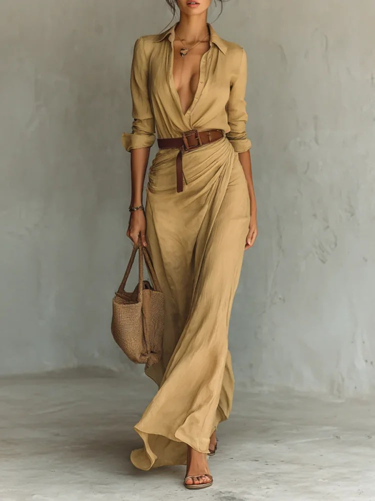 Raquel | Elegant Wrap V-Neck Maxi Dress With Long Sleeves