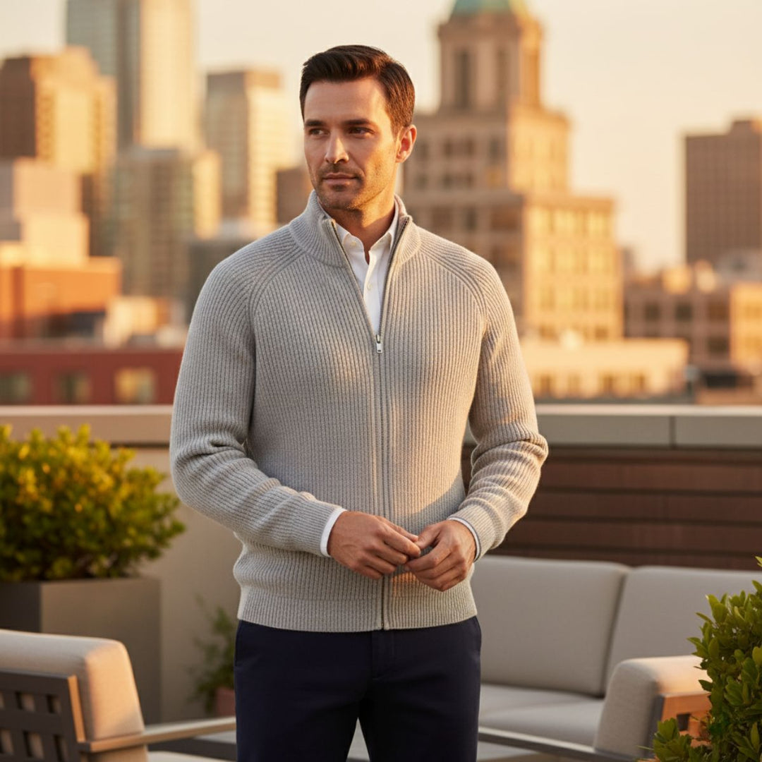 Freya | Elegant Merino Wool Zip-Up Cardigan Men's Knitwear