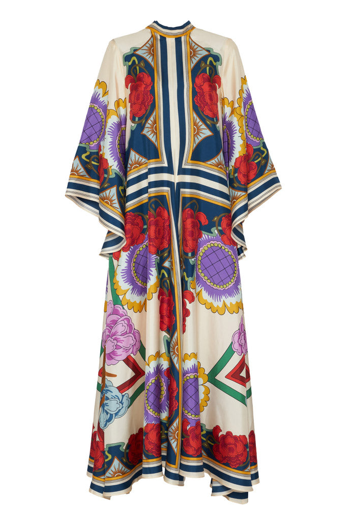 Octavius | Elegant V-Neck Floral Print Maxi Dress With Sleeves