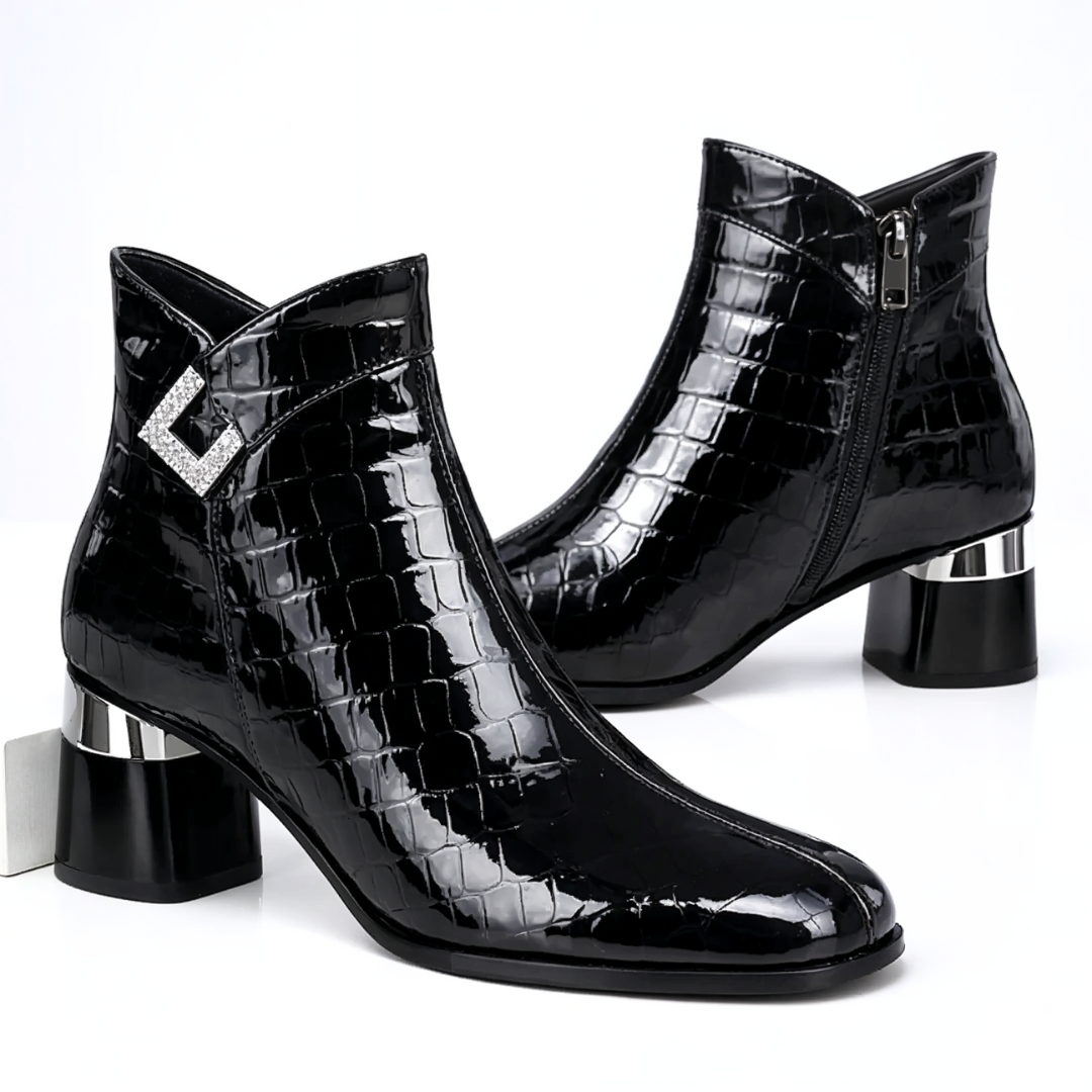 Luna | Chic Croc-Embossed Block Heel Ankle Boots