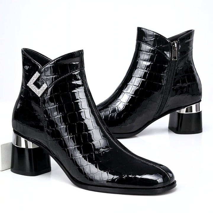 Luna | Chic Croc-Embossed Block Heel Ankle Boots