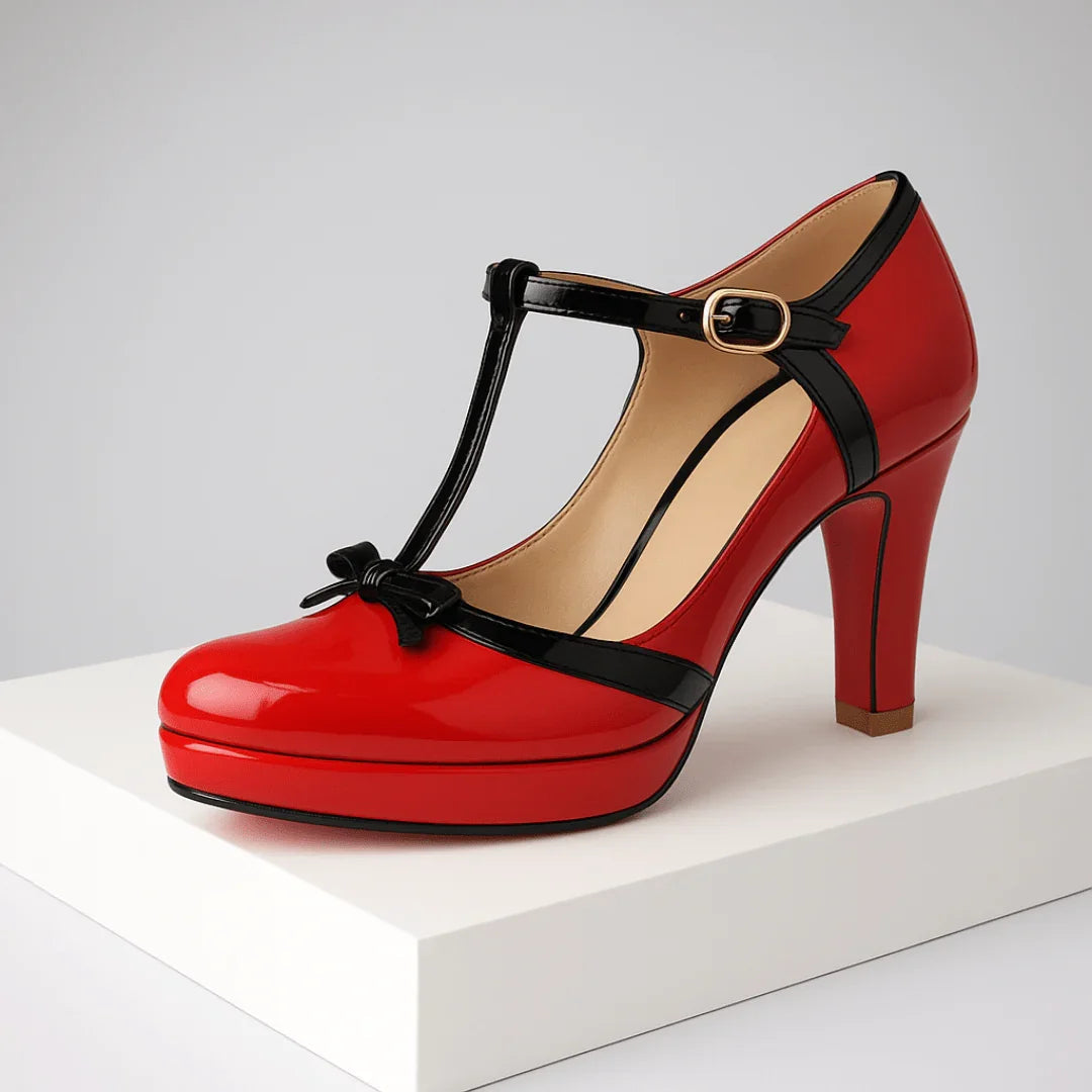 Elise | Elegant T-Strap Platform Heels With Bow Detail