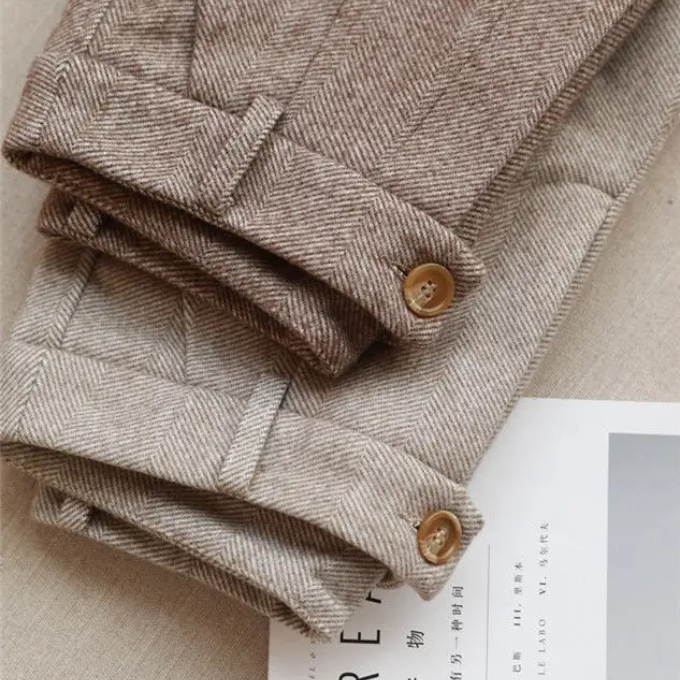 Rosalynn | Elegant Herringbone Wool Pleated Dress Trousers For Men
