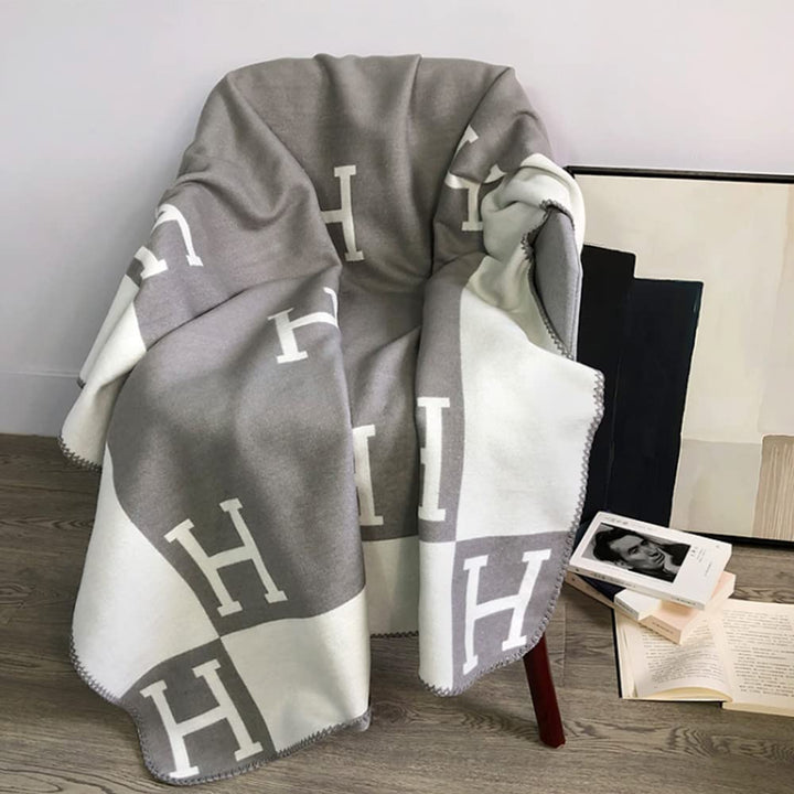 Evy | Elegant Wool Cashmere Throw Blanket With Monogram Pattern