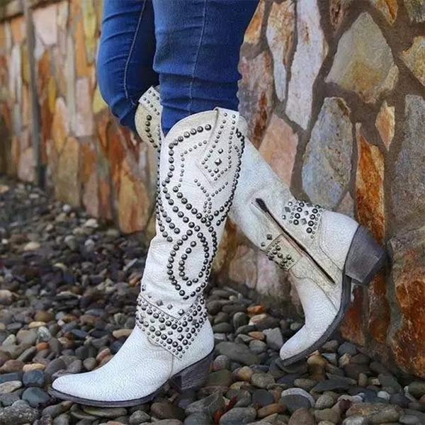 Evelyn | Stylish Studded Western Knee-High Boots