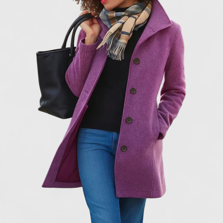 Delphine | Elegant Single Breasted Wool Blend Tailored Coat