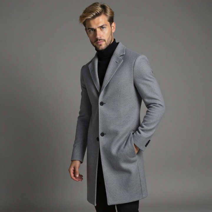 Eleanore | Elegant Men's Grey Slim Fit Wool Overcoat