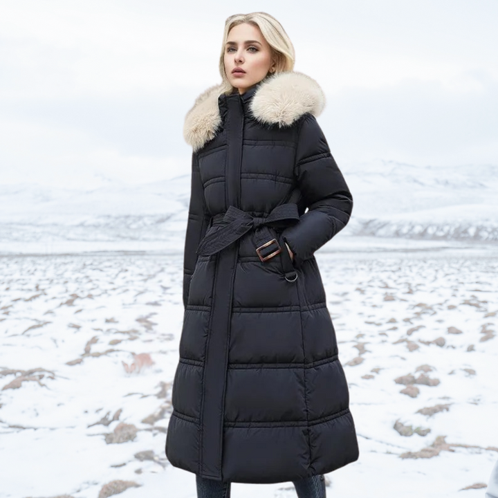 Willa | Chic Long Quilted Puffer Coat With Fur Hood