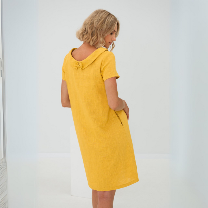 Sofia | Elegant Cowl Neck Short Sleeve Linen Midi Dress