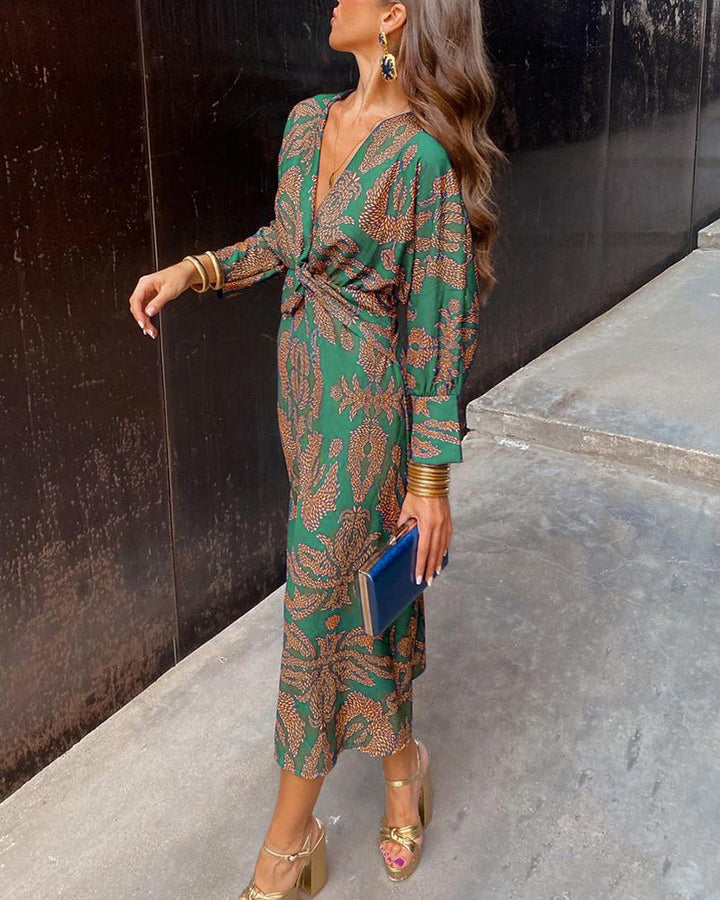Tessa | Elegant V-Neck Wrap Dress With Long Sleeves