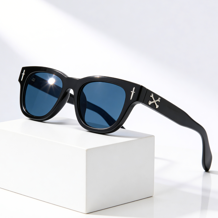 Elise | Sleek Cross Detail Retro Sunglasses With Orange Lens