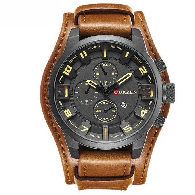 Phoenix | Sleek Brown Leather Chronograph Watch With 3D Markers