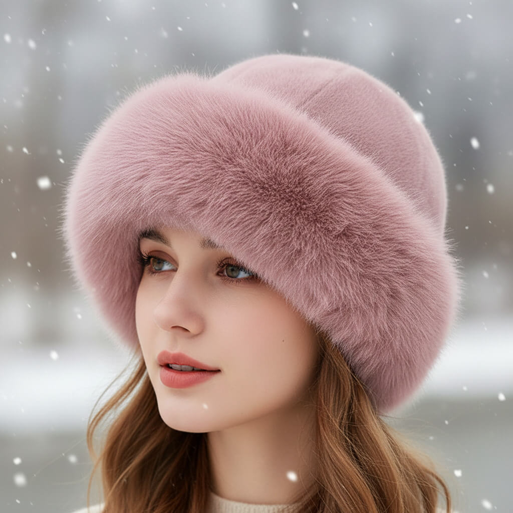 Penelope | Chic Pink Faux Fur Winter Bucket Hat