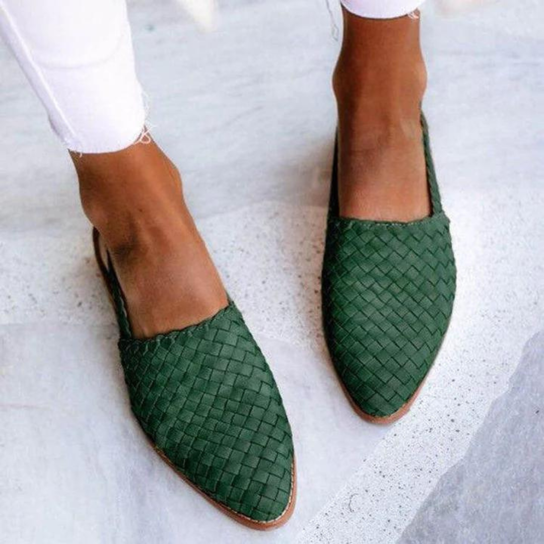 Evelyn | Elegant Woven Leather Closed Toe Slingback Sandals