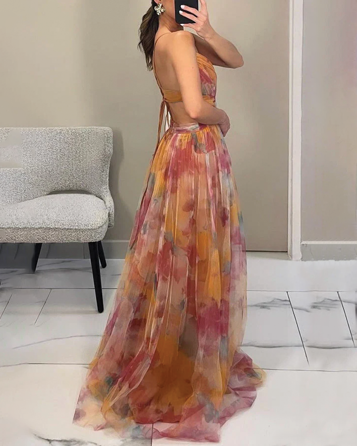 Westlake | Elegant V-Neck Floral Print Maxi Dress