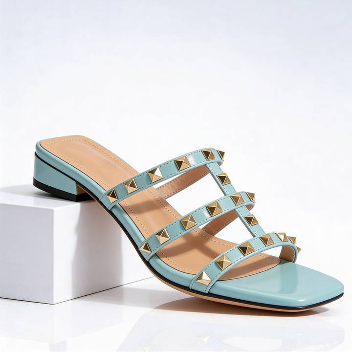 Odette | Chic Studded Block Heel Sandals With Square Toe