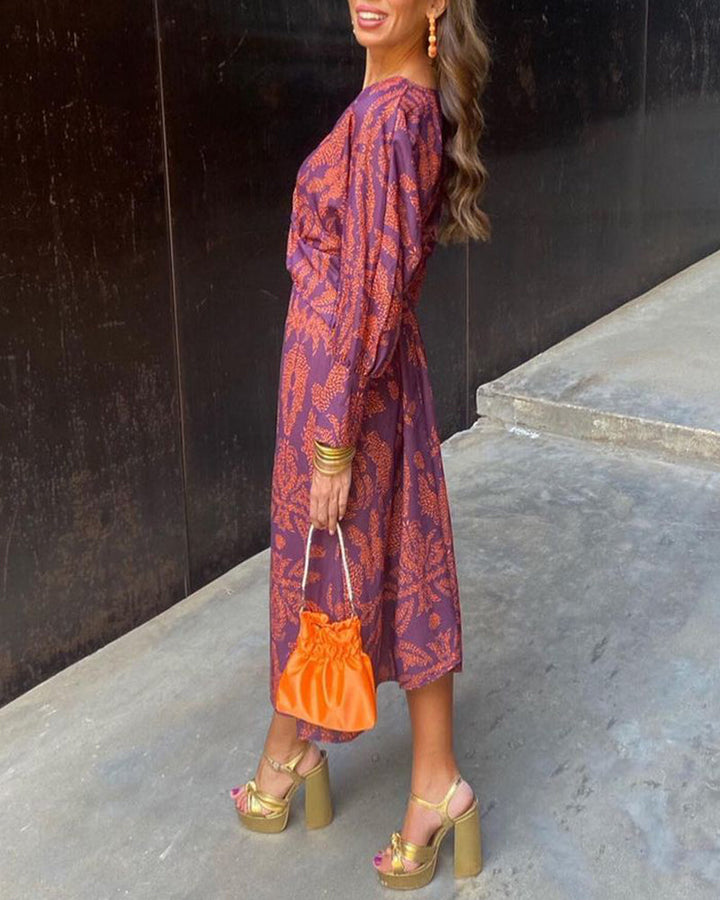 Marina | Elegant V-Neck Wrap Midi Dress With Rope Print