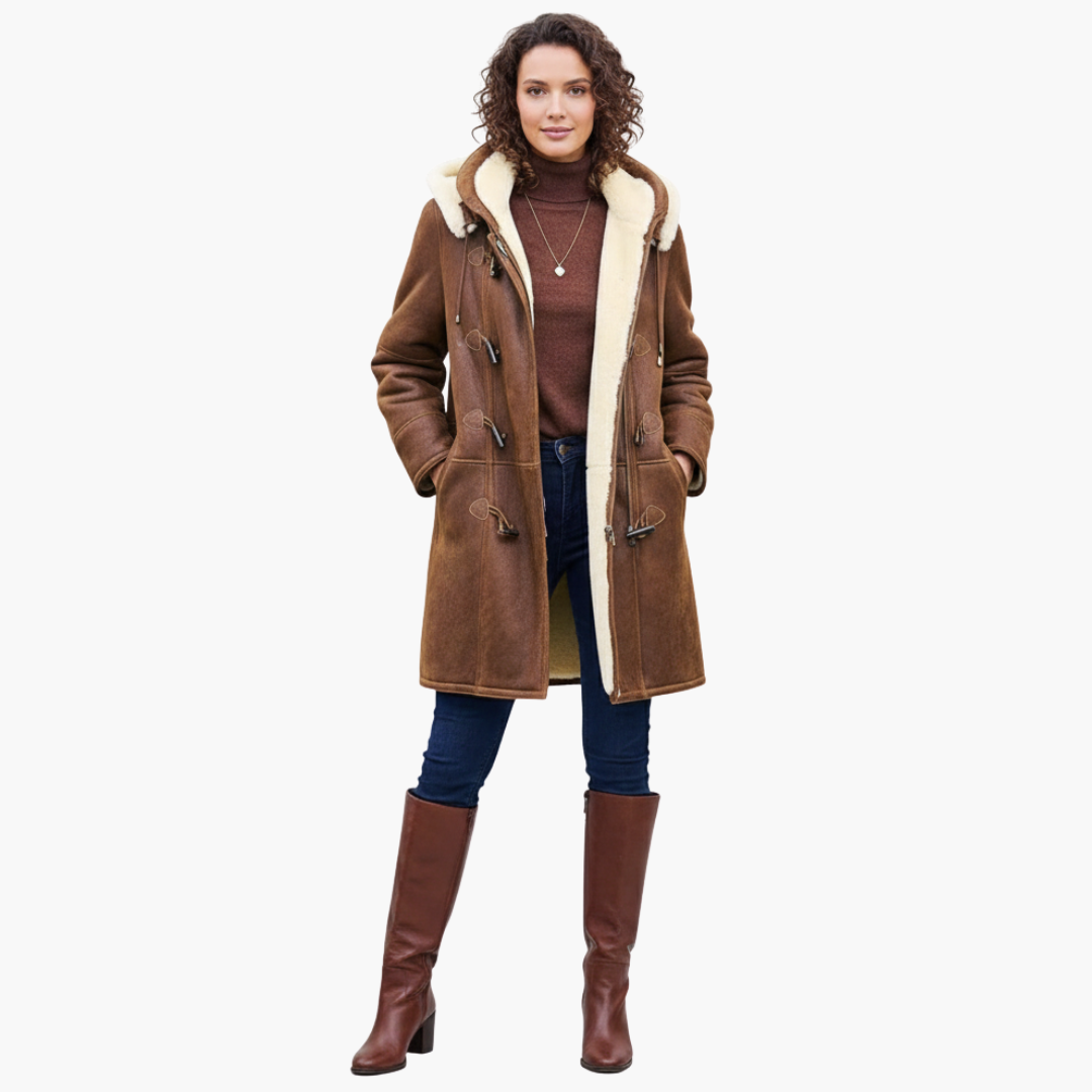Freya | Stylish Faux Shearling Duffle Coat With Hood And Toggle Closures