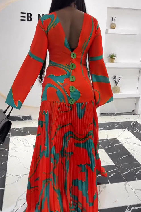 Cordelia | Elegant Long Sleeve Pleated Maxi Dress