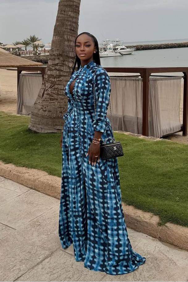 Cordelia | Chic Button-Front Tie-Dye Maxi Dress With Long Sleeves