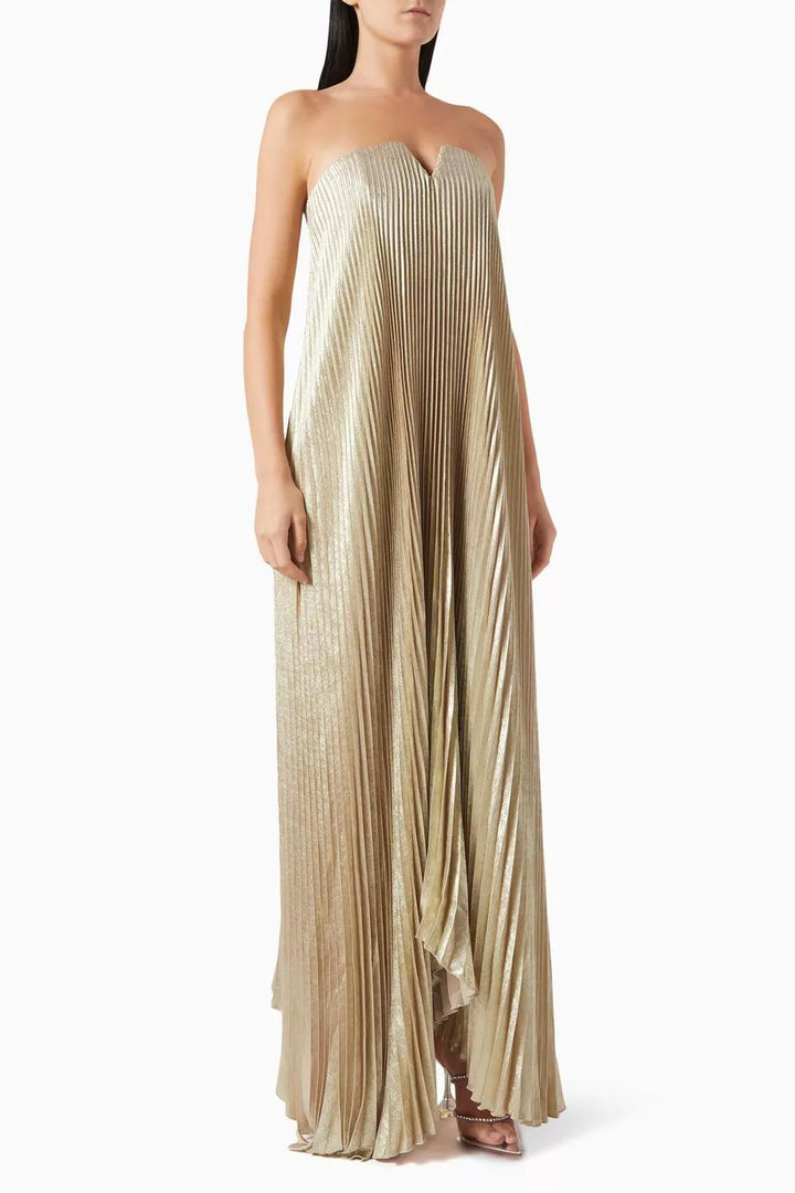 Bergamot | Elegant Pleated Floral Sweetheart Maxi Dress