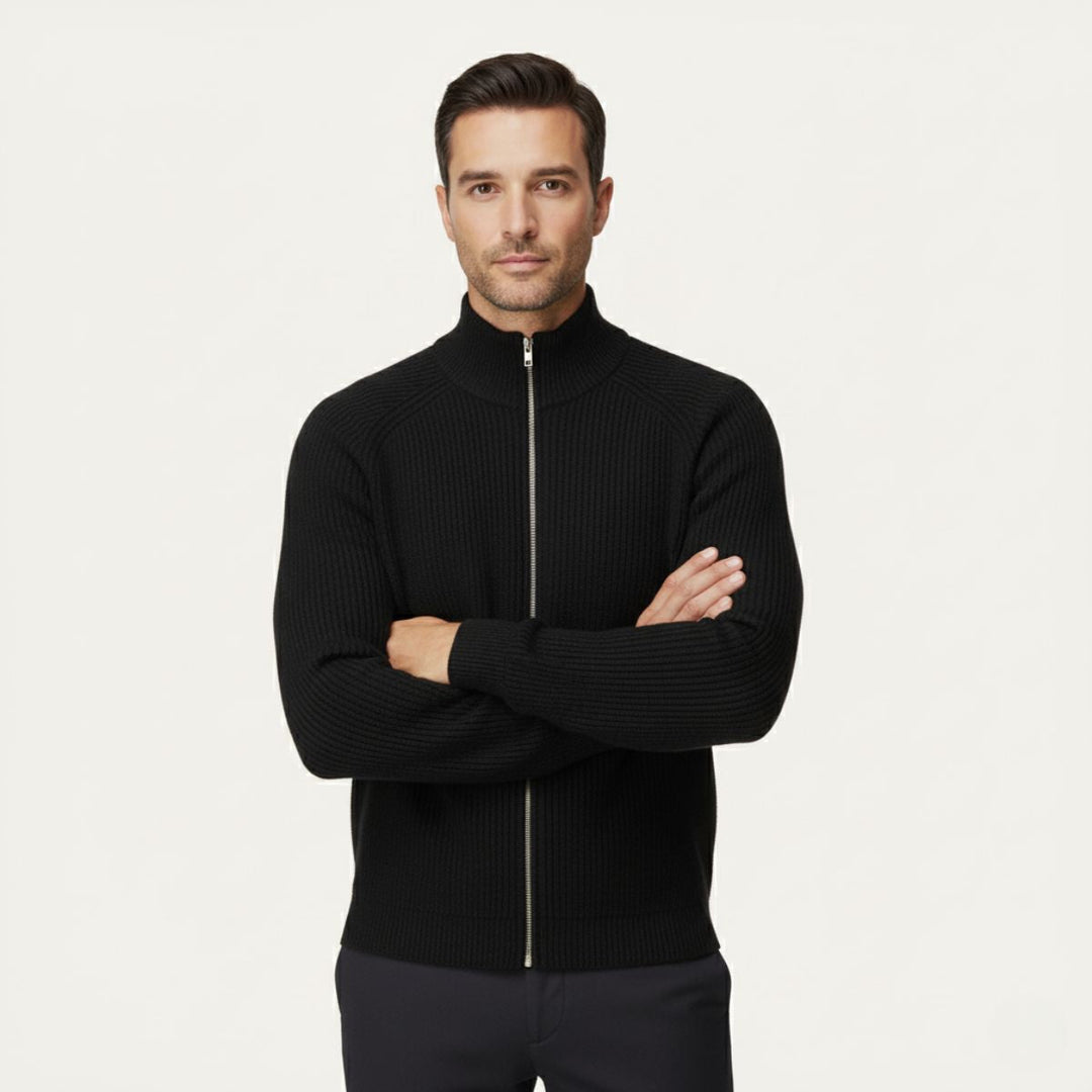 Freya | Elegant Merino Wool Zip-Up Cardigan Men's Knitwear