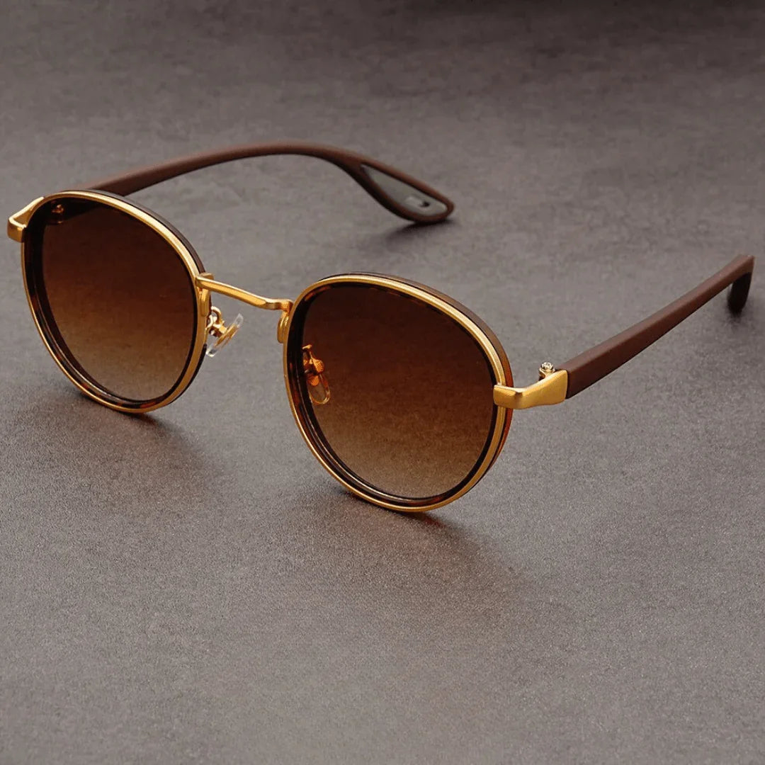 Carson | Sleek Round Retro Sunglasses With Gold Frame
