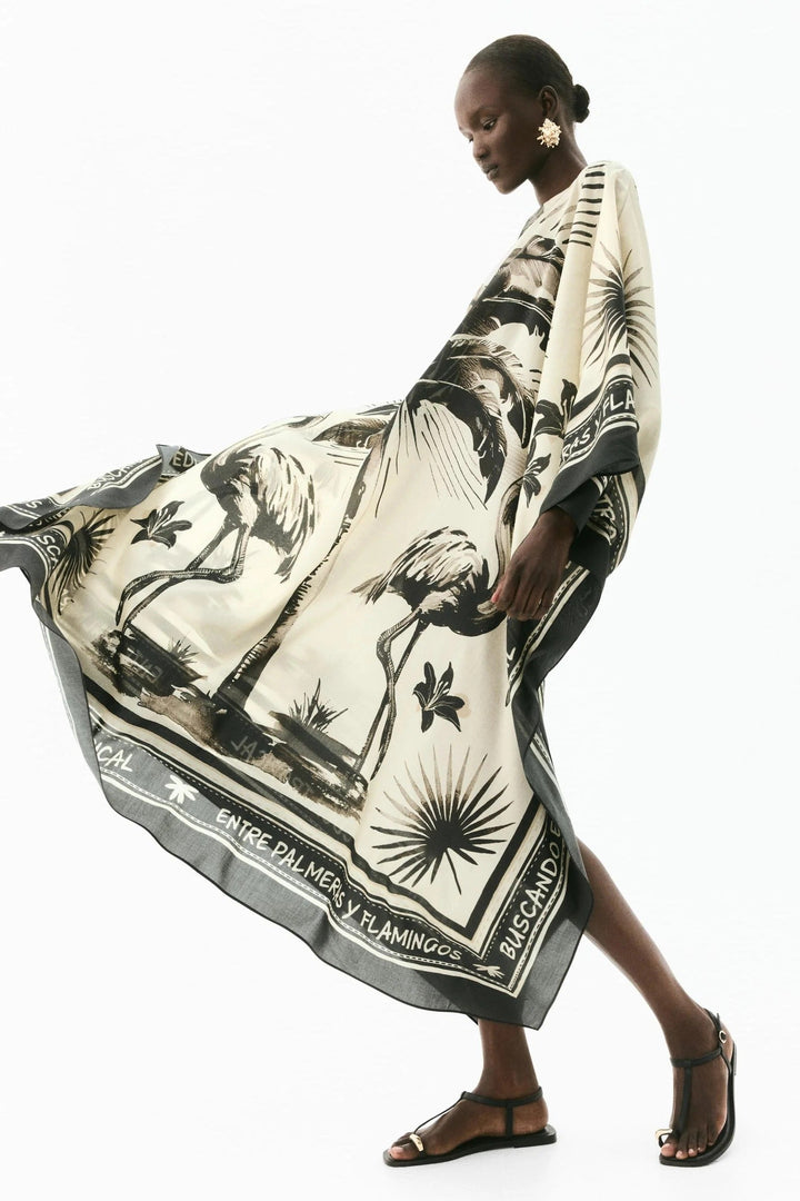 Cordelia | Elegant Tropical Print Kaftan Maxi Dress