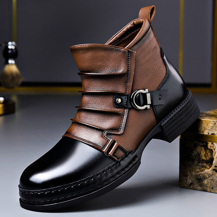 Zoe | Stylish Two-Tone Buckle Ankle Boots With Italian Leather