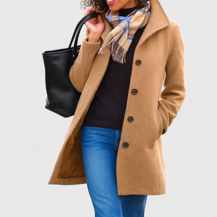 Delphine | Elegant Single Breasted Wool Blend Tailored Coat