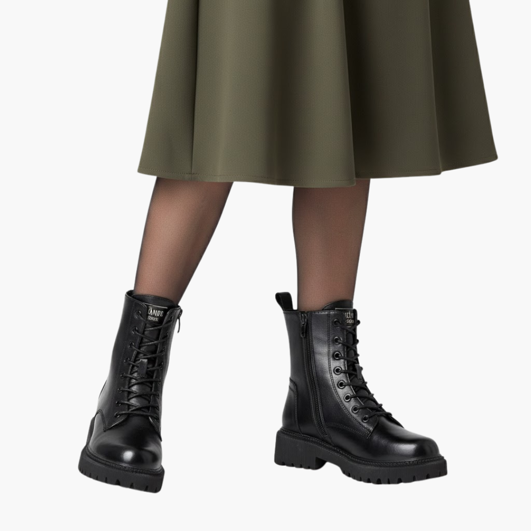 Phoebe | Elegant Fur-Lined Combat Boots With Side Zip