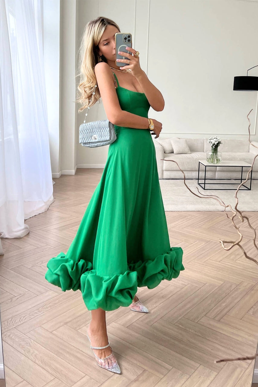 Lily | Elegant Ruffle Spaghetti Strap A-Line Dress