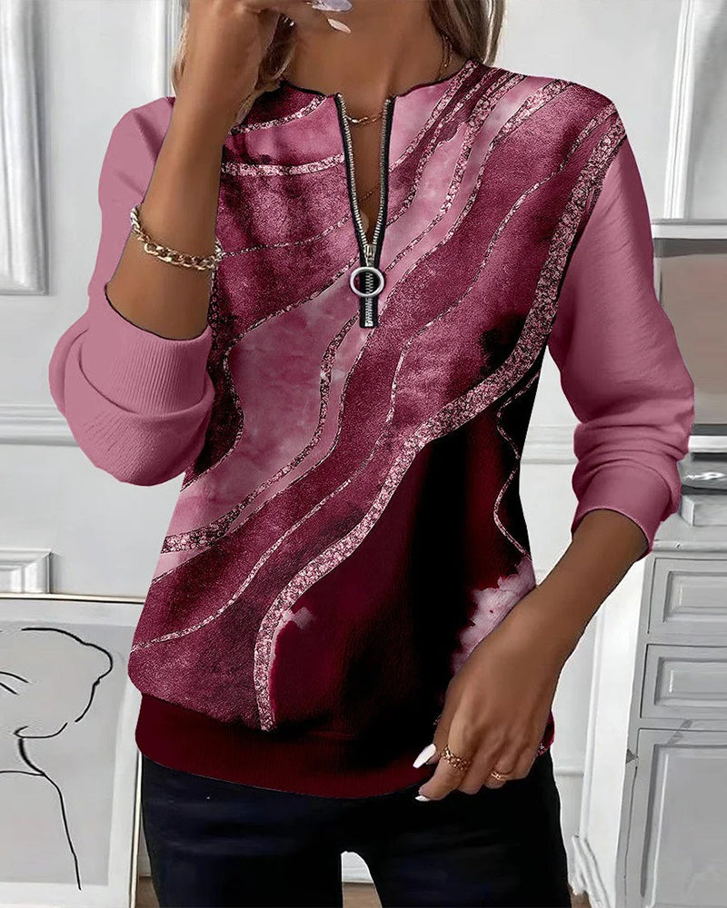Eliana | Stylish Half-Zip Sweatshirt With Marble Print