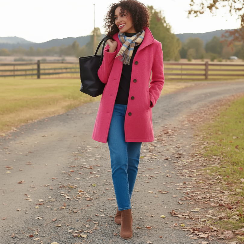 Harper | Elegant Long Black Wool Coat With Classic Silhouette