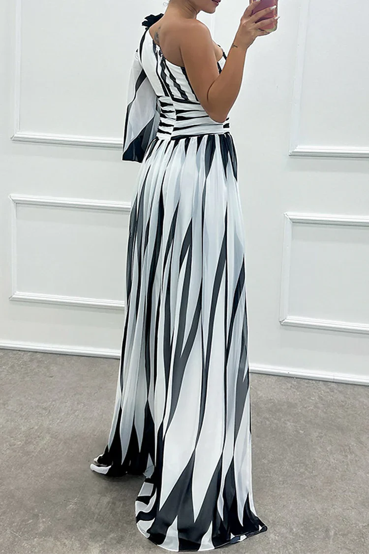 Eliza | Elegant One Shoulder Striped Maxi Dress