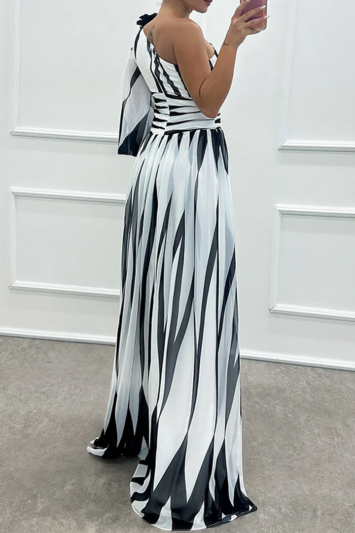 Eliza | Elegant One Shoulder Striped Maxi Dress