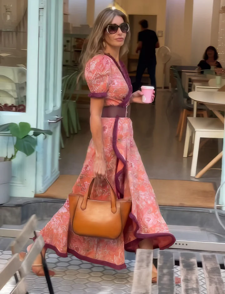 Scarlett | Elegant Wrap V-Neck Floral Maxi Dress With Puff Sleeves