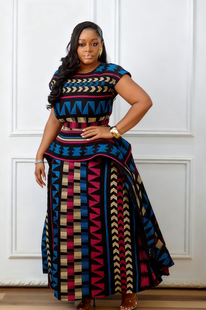 Kimberly | Elegant African Print Peplum Maxi Dress