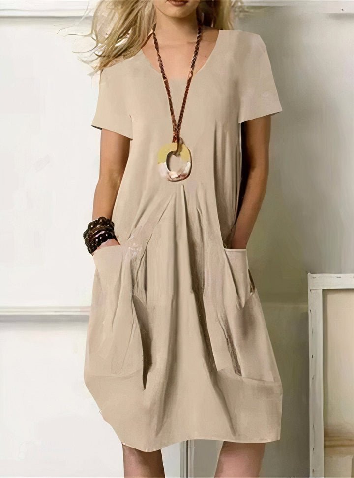Leona | Effortless V-Neck Midi Dress With Pockets