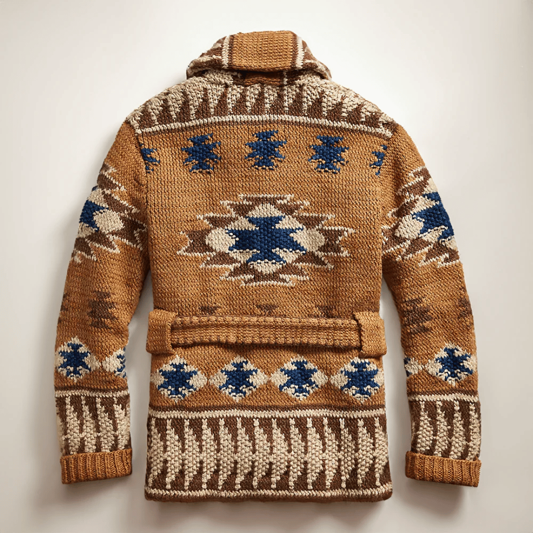 Fiona | Stylish Southwestern Belted Shawl Collar Cardigan